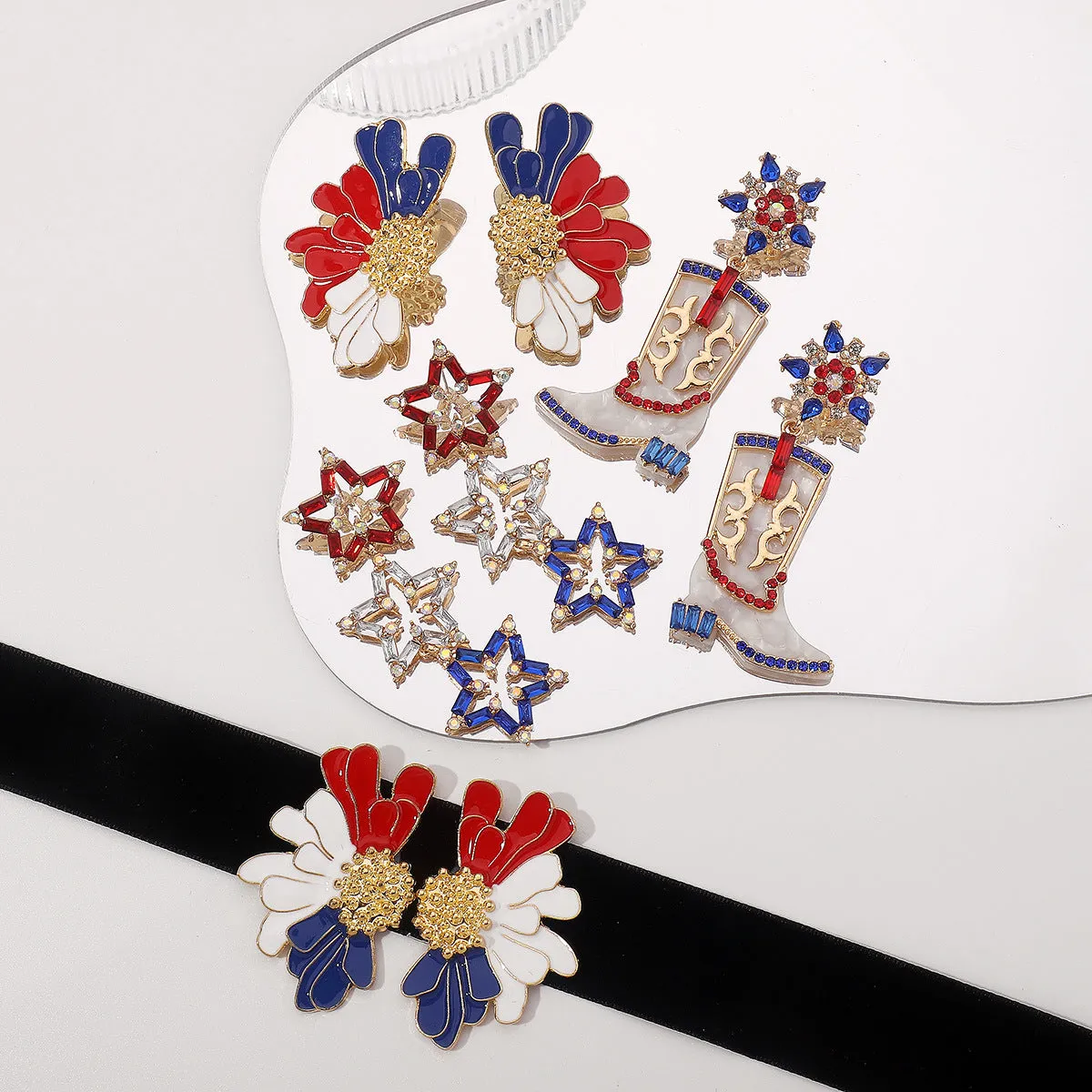 Wholesale American Independence Day Geometric Diamond Oil Drop Earrings
