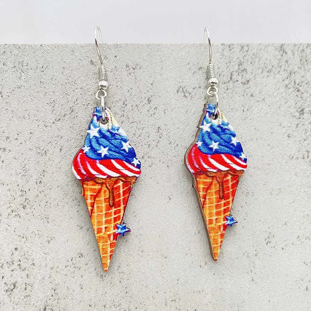 Wholesale American Independence Day Ice Cream Beach Wooden Earrings