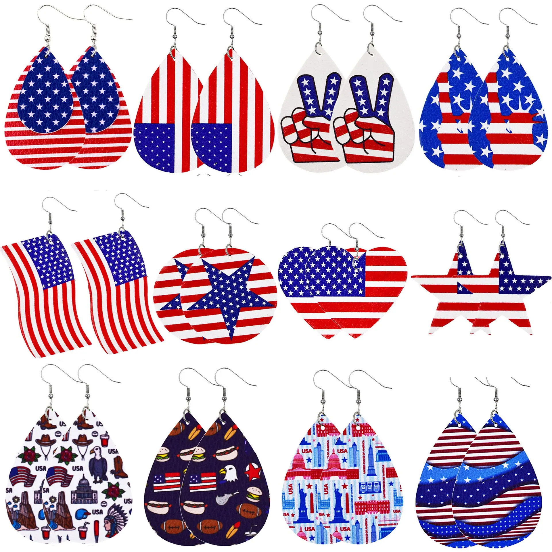 Wholesale American Independence Day Leather Earrings