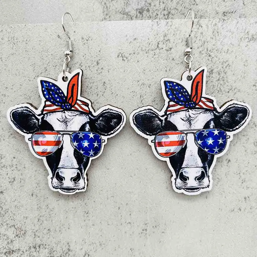 Wholesale American Independence Day LOVE Sunflower Eagle Wooden Earrings