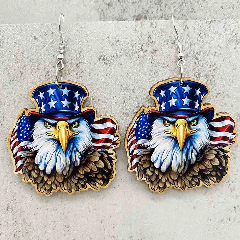 Wholesale American Independence Day LOVE Sunflower Eagle Wooden Earrings