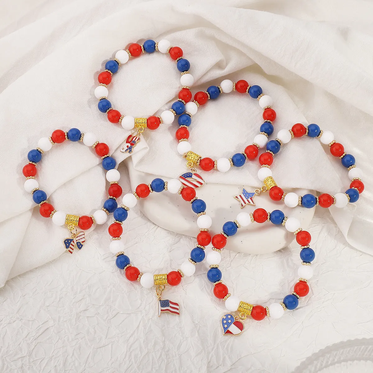 Wholesale American Independence Day Red Blue and White Flag Acrylic Bracelet