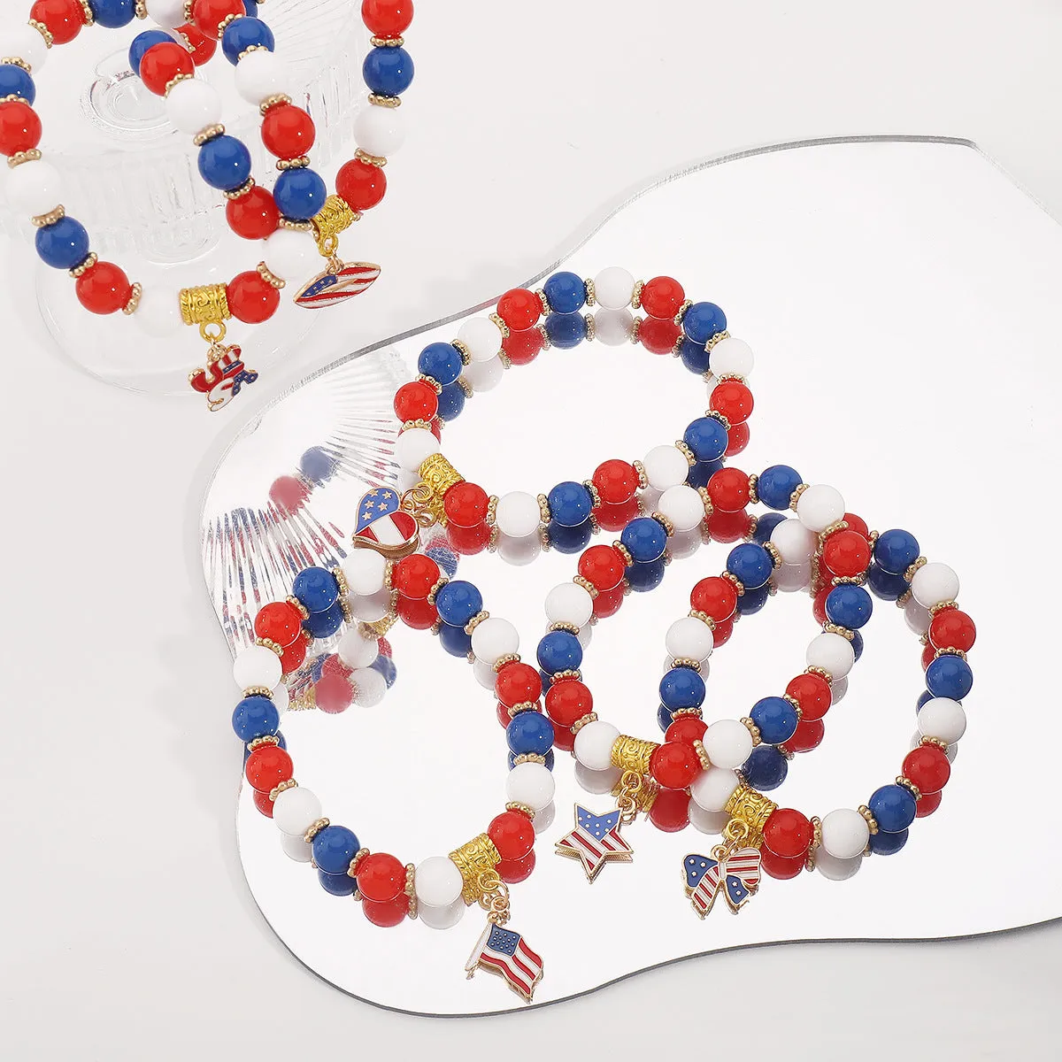 Wholesale American Independence Day Red Blue and White Flag Acrylic Bracelet