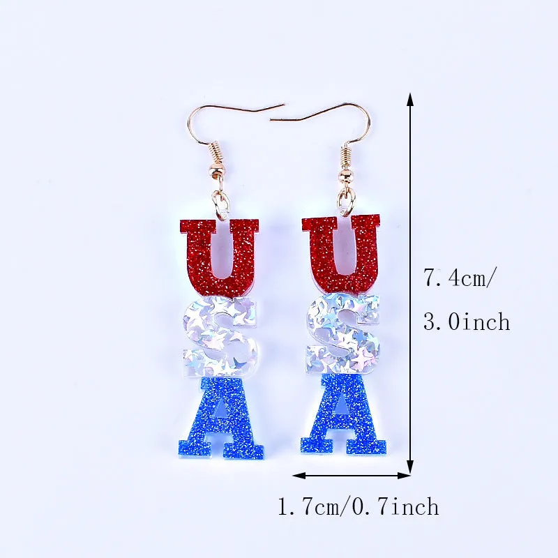 Wholesale American Independence Day Red White and Blue Striped Flag Love Heart Five-pointed Star Earrings