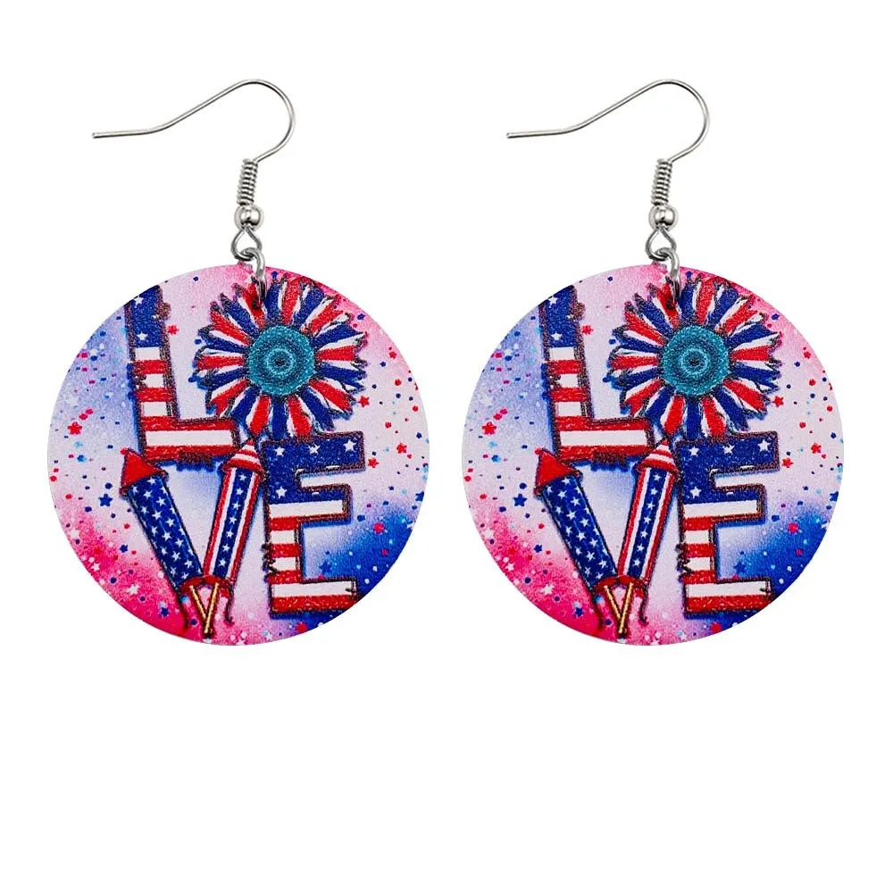 Wholesale American Independence Day Sunflower Cross Football Leather Earrings