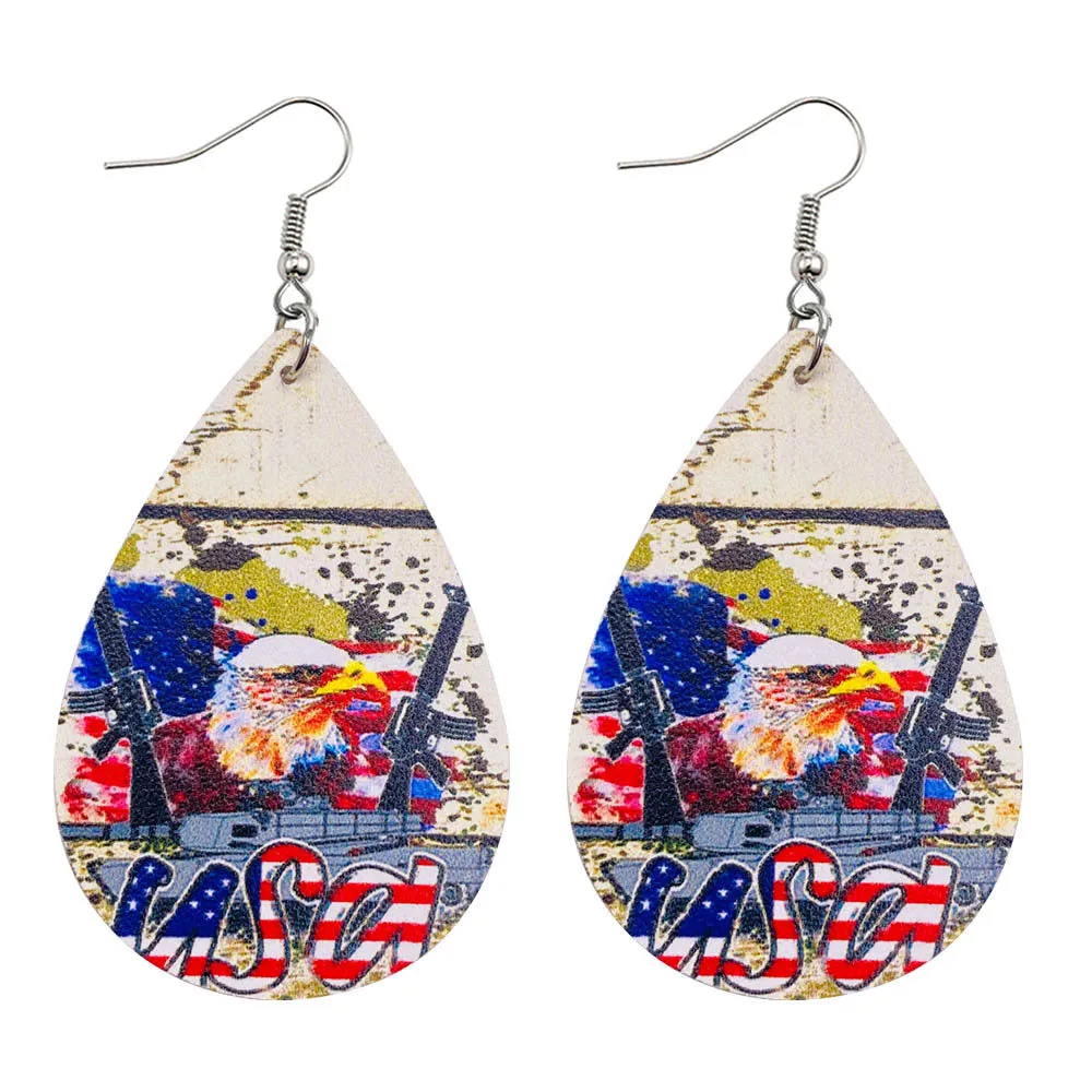 Wholesale American Independence Day Sunflower Cross Football Leather Earrings