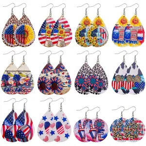Wholesale American Independence Day Sunflower Cross Football Leather Earrings