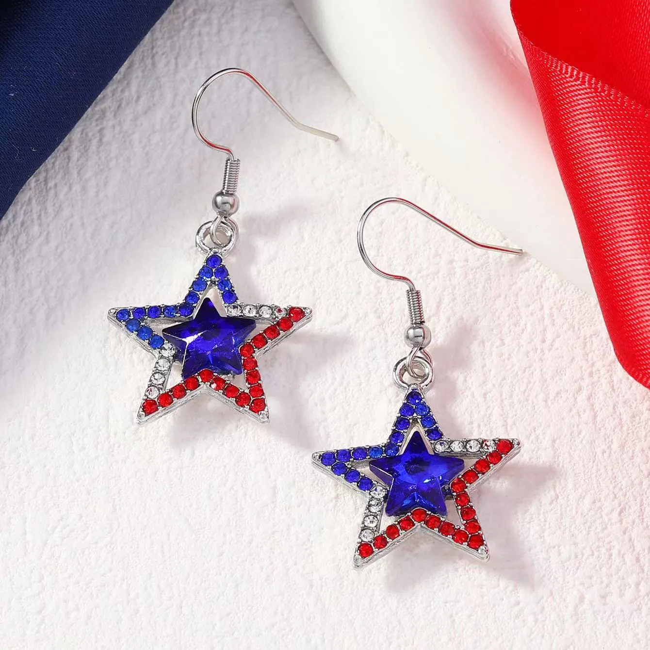Wholesale American Independent Daily Diamond Pentagon Zinc Alloy Earrings
