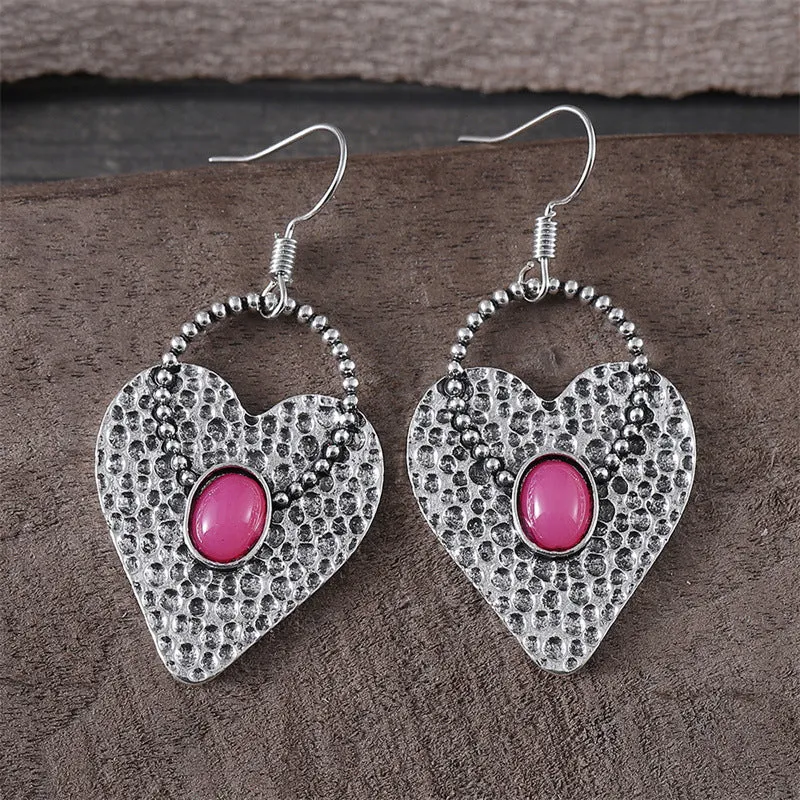 Wholesale Ancient Style Love Heart Inlaid Gem Alloy Retro Personality Simple Niche Earrings