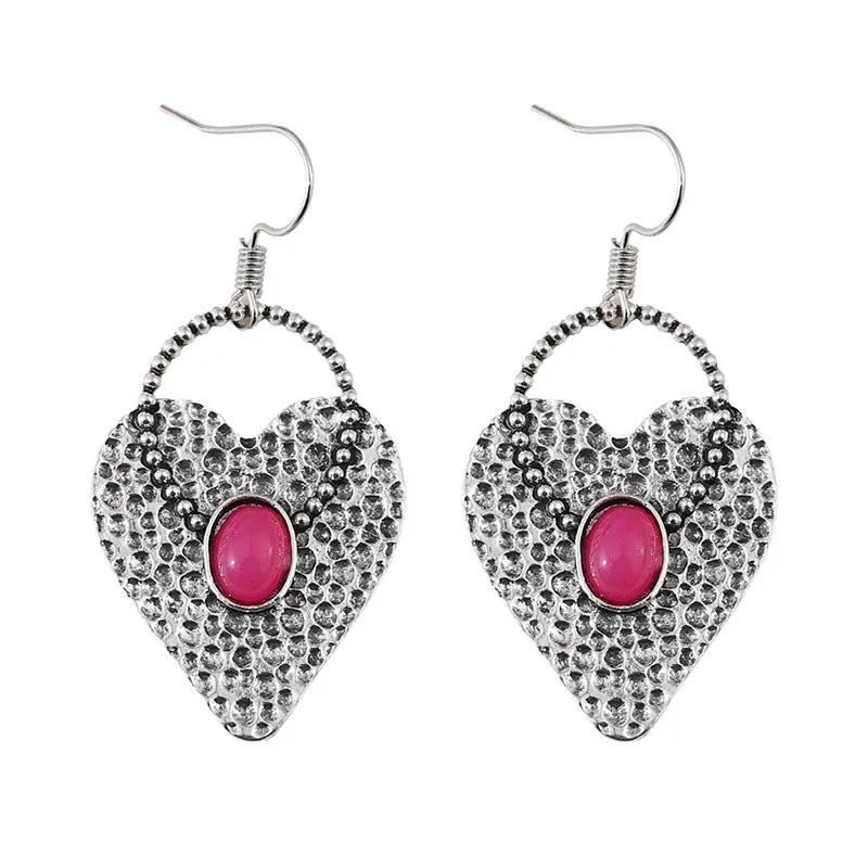 Wholesale Ancient Style Love Heart Inlaid Gem Alloy Retro Personality Simple Niche Earrings