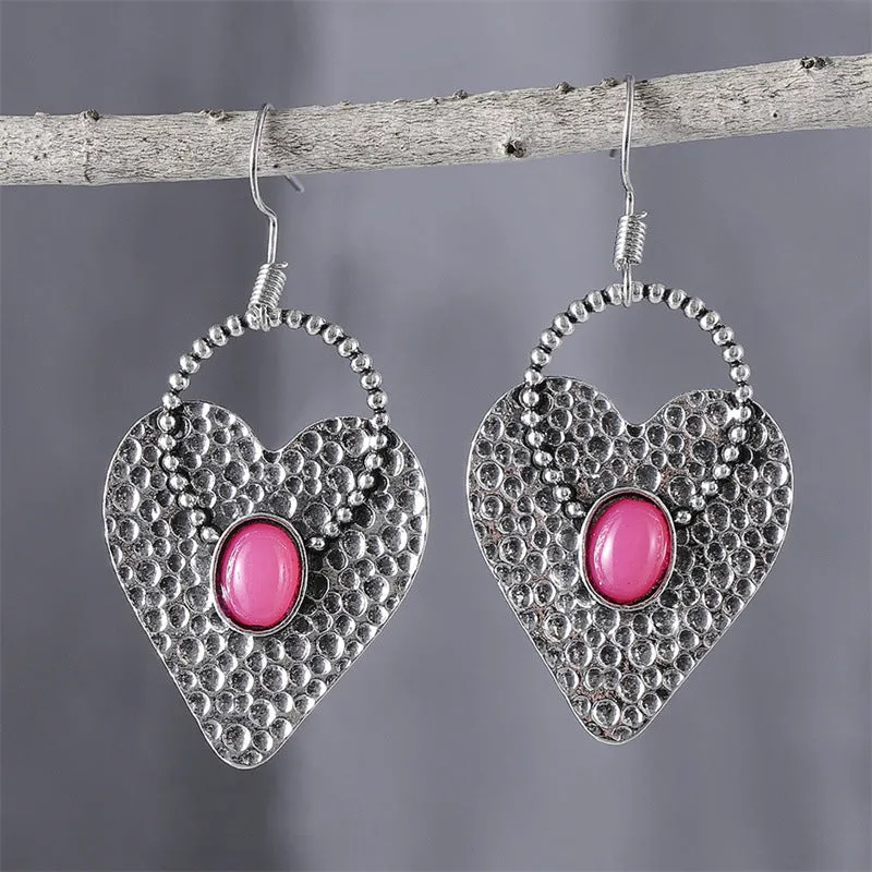 Wholesale Ancient Style Love Heart Inlaid Gem Alloy Retro Personality Simple Niche Earrings