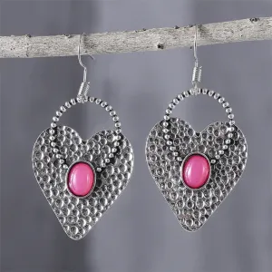 Wholesale Ancient Style Love Heart Inlaid Gem Alloy Retro Personality Simple Niche Earrings