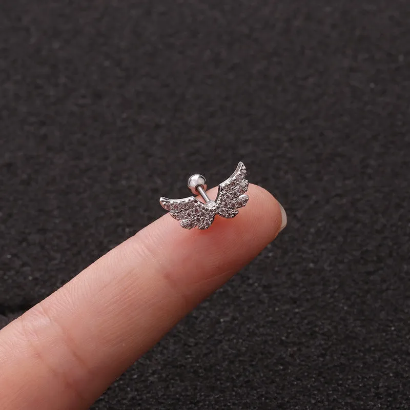 Wholesale Angel Wings Zircon Small Earrings Stainless Steel Screw Earrings