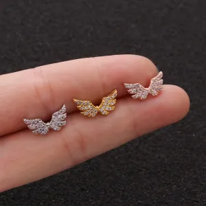 Wholesale Angel Wings Zircon Small Earrings Stainless Steel Screw Earrings