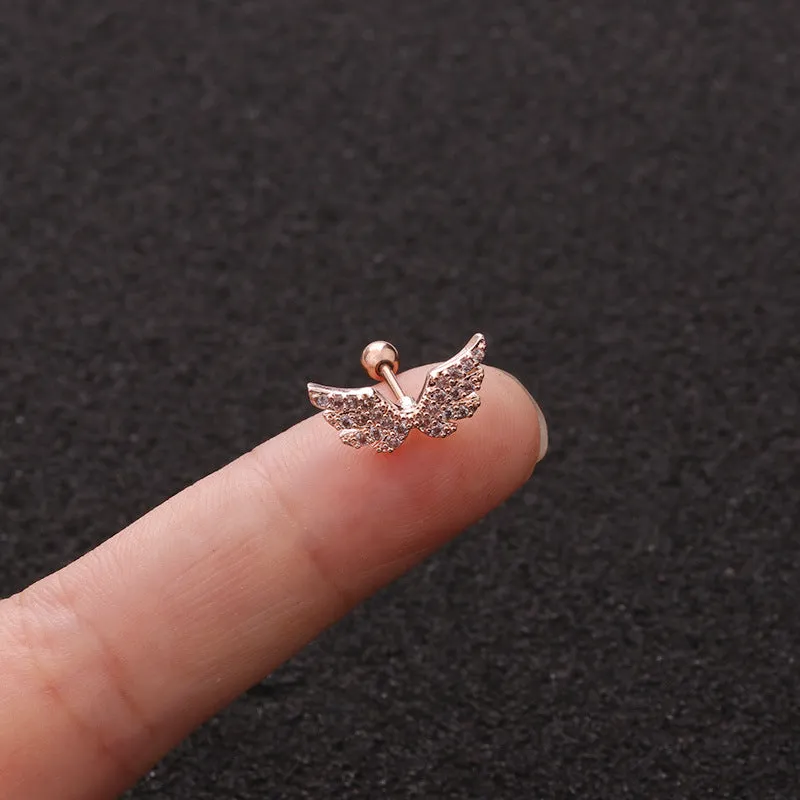 Wholesale Angel Wings Zircon Small Earrings Stainless Steel Screw Earrings