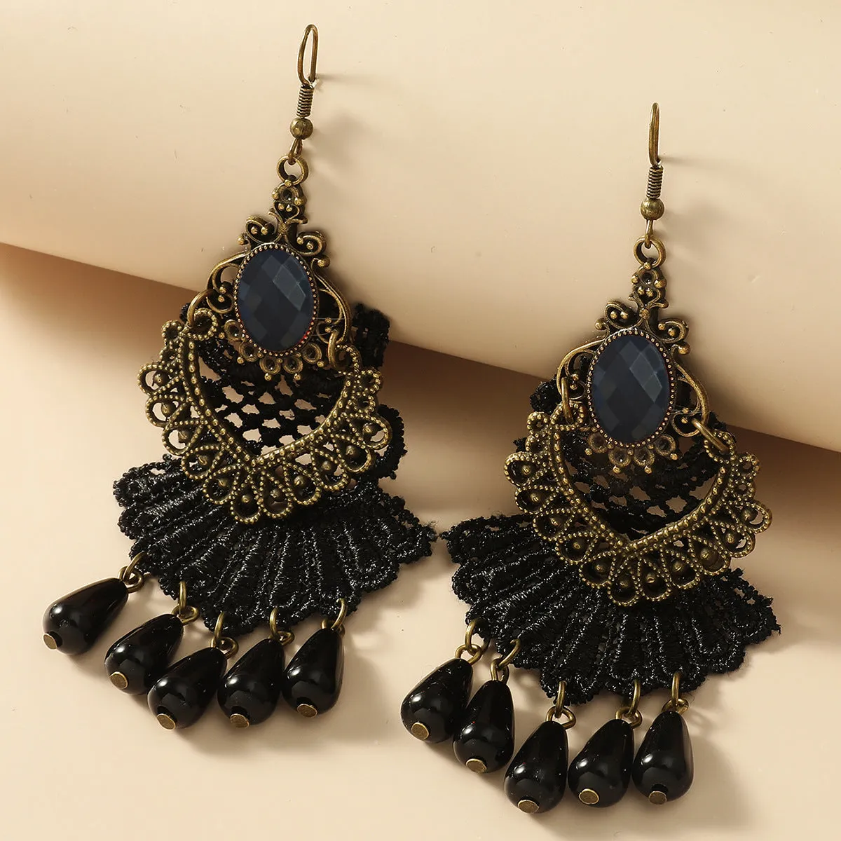 Wholesale Antique Black Tassel Lace Earrings
