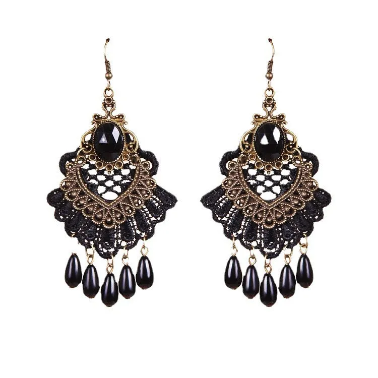 Wholesale Antique Black Tassel Lace Earrings