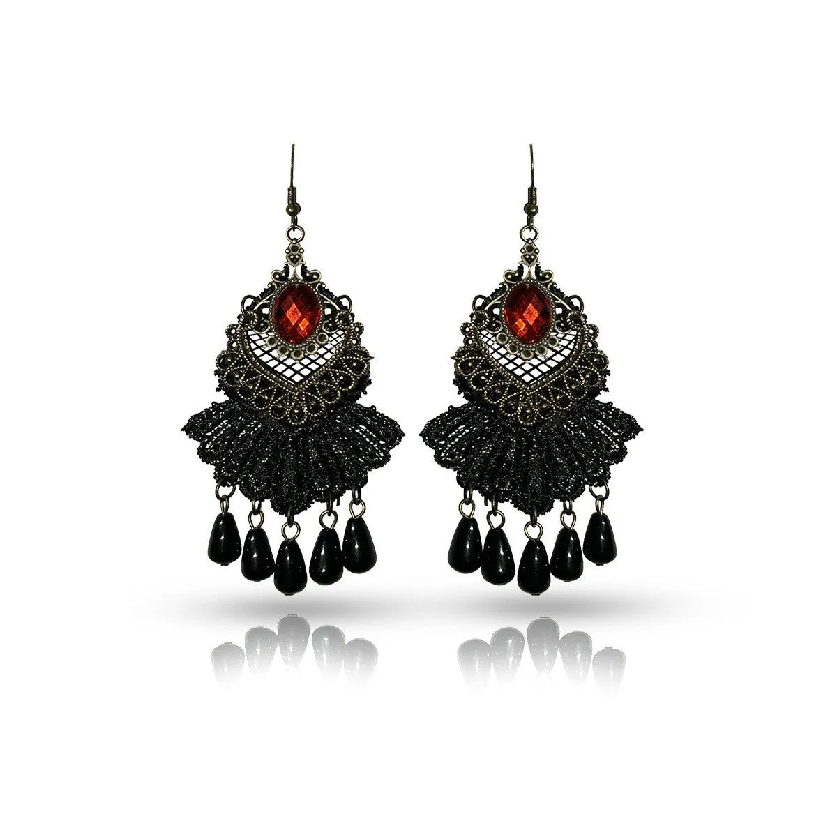 Wholesale Antique Black Tassel Lace Earrings