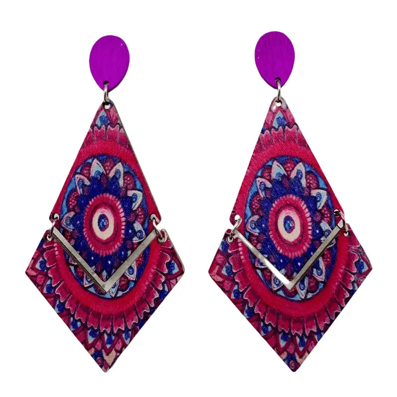 Wholesale Antique Bohemian Printed Wood Earrings