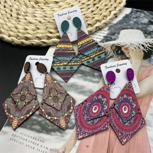 Wholesale Antique Bohemian Printed Wood Earrings
