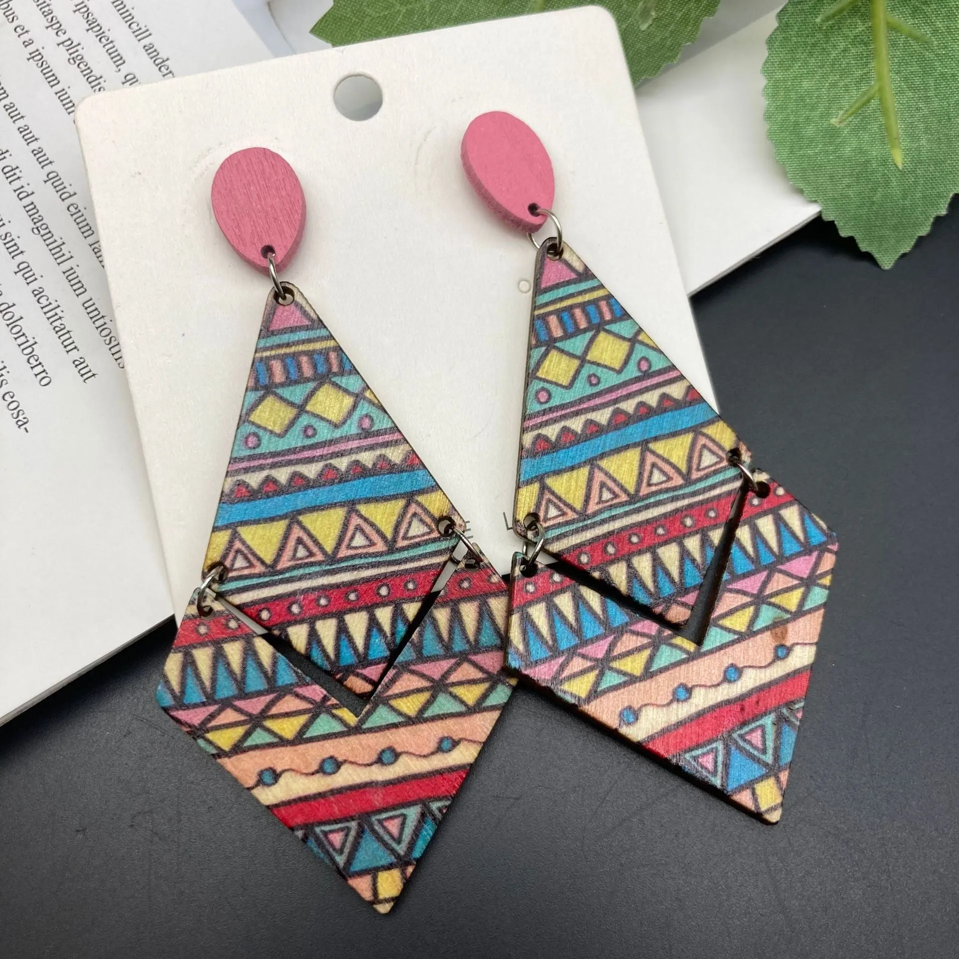 Wholesale Antique Bohemian Printed Wood Earrings