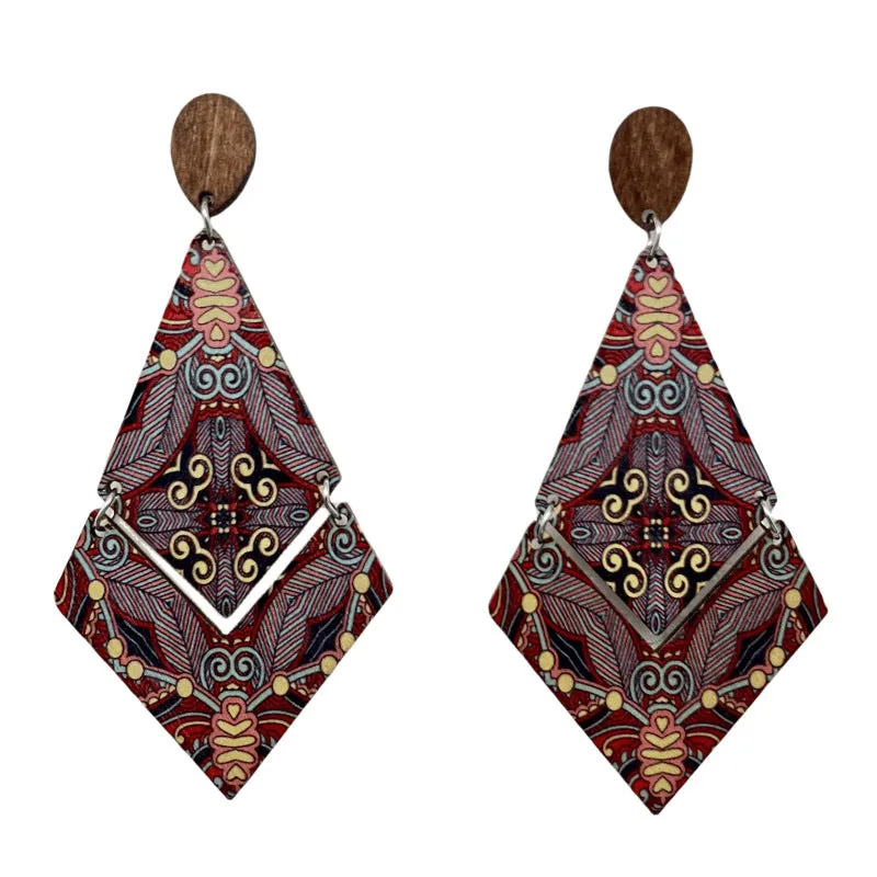 Wholesale Antique Bohemian Printed Wood Earrings