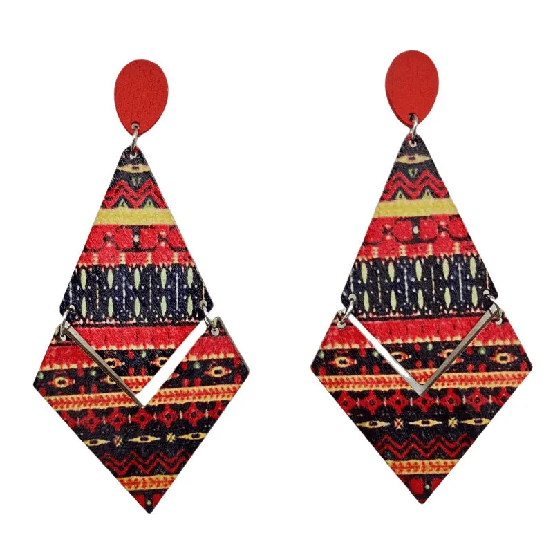 Wholesale Antique Bohemian Printed Wood Earrings