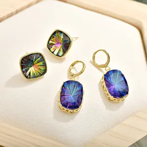 Wholesale Antique Square Sapphire Multicolored Crystal Earrings