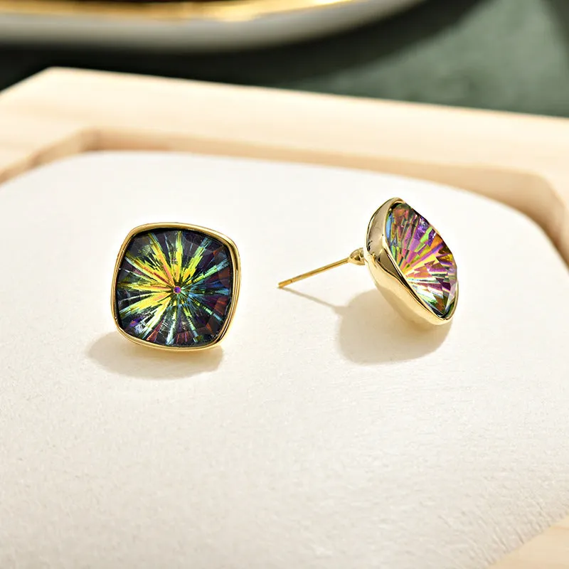 Wholesale Antique Square Sapphire Multicolored Crystal Earrings