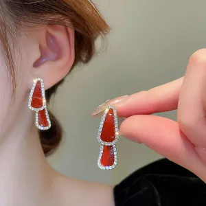 Wholesale Antique Style Red Geometric Diamond Earrings