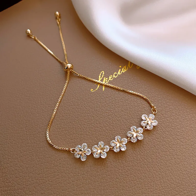 Wholesale Art Full of Diamond Petal Copper Bracelets