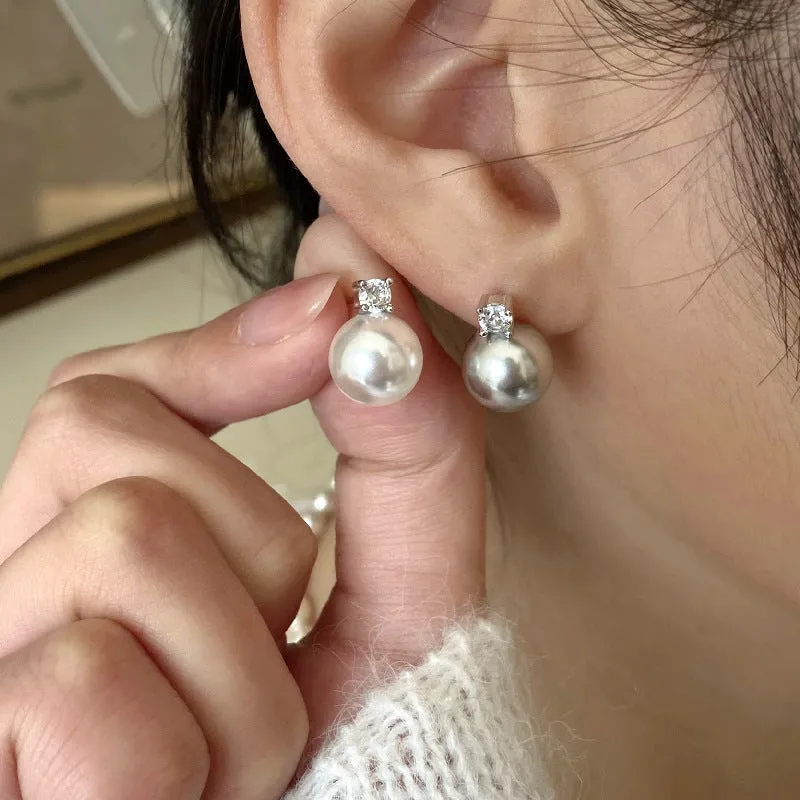 Wholesale Artificial Crystal Small Pearl Inlaid Diamond Earrings