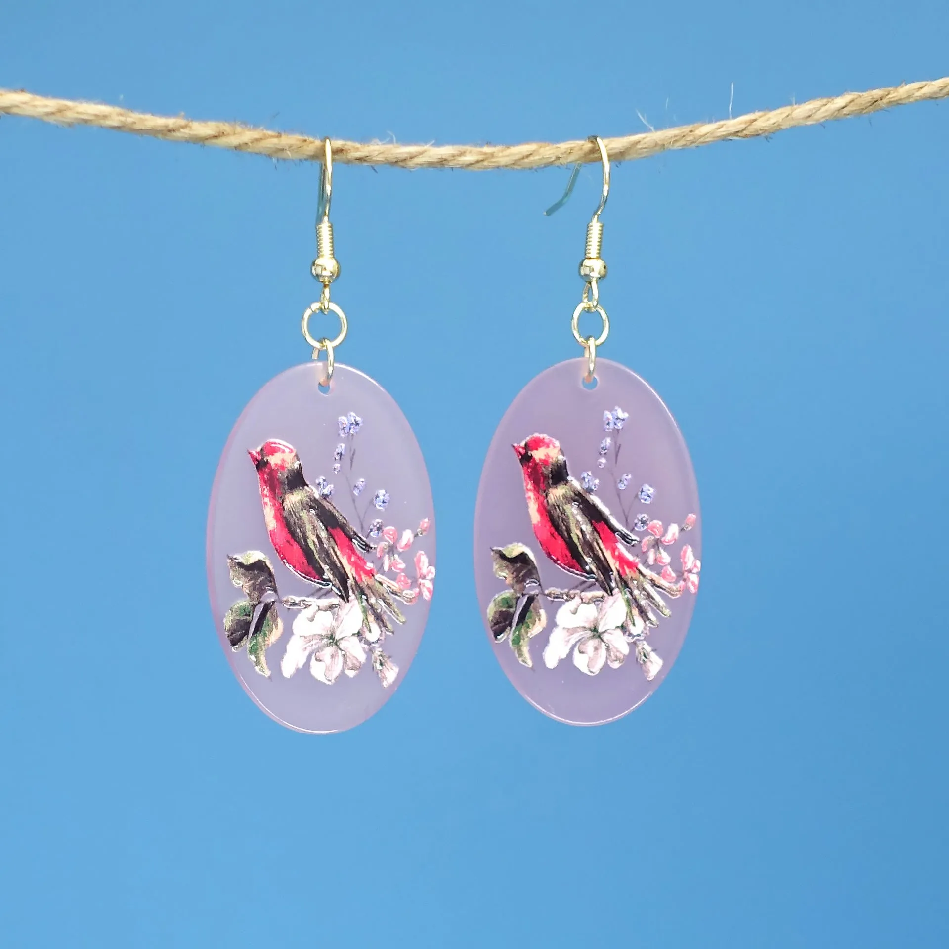 Wholesale Artistic painted relief flower and bird earrings
