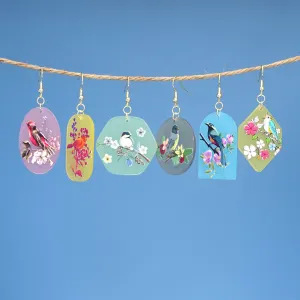 Wholesale Artistic painted relief flower and bird earrings