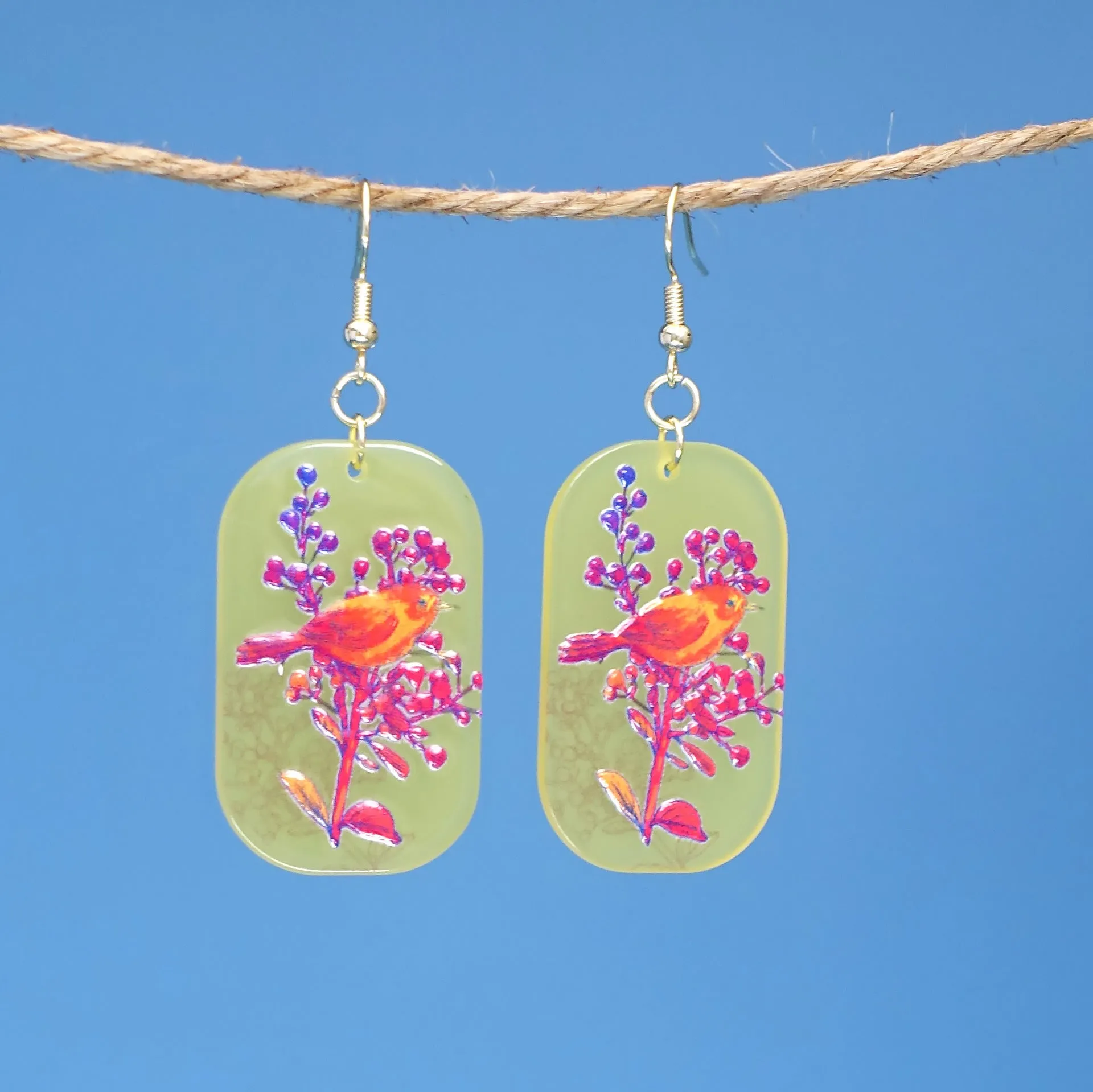 Wholesale Artistic painted relief flower and bird earrings