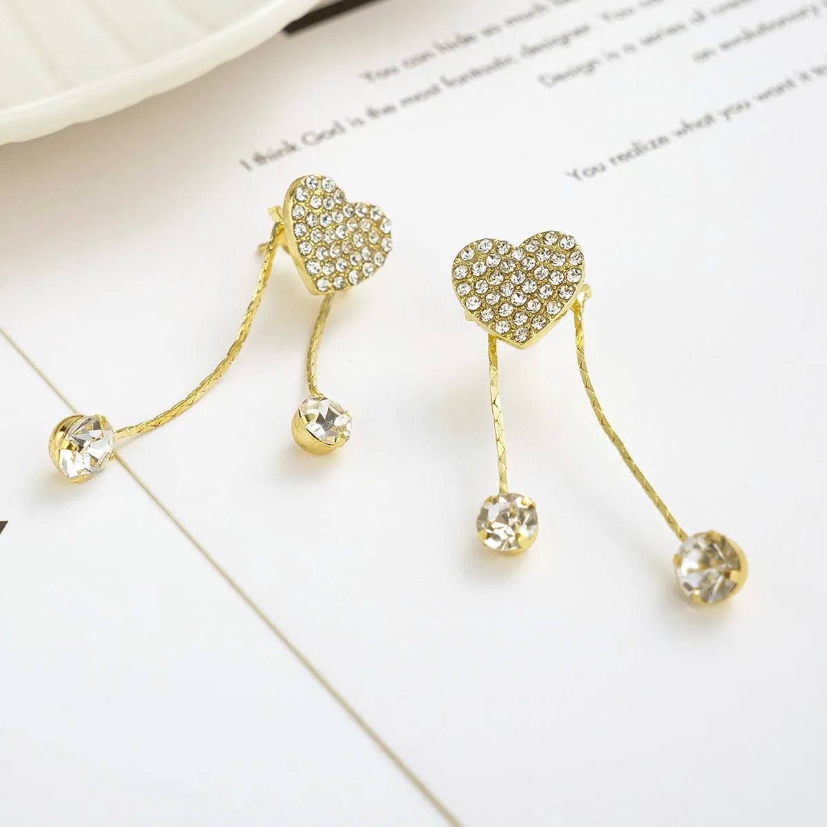 Wholesale Asymmetric Full Diamond Love Earrings
