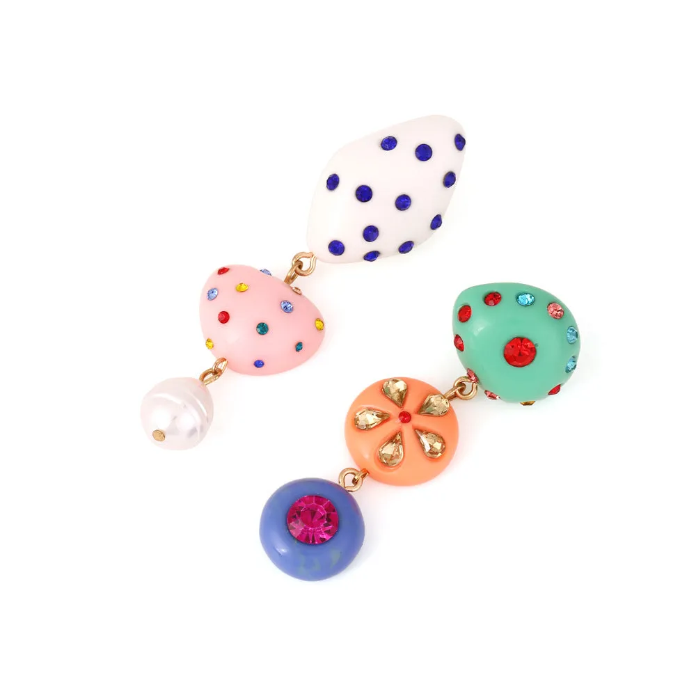 Wholesale Asymmetric Long Candy Colored Drop Shaped Resin Diamond Earrings