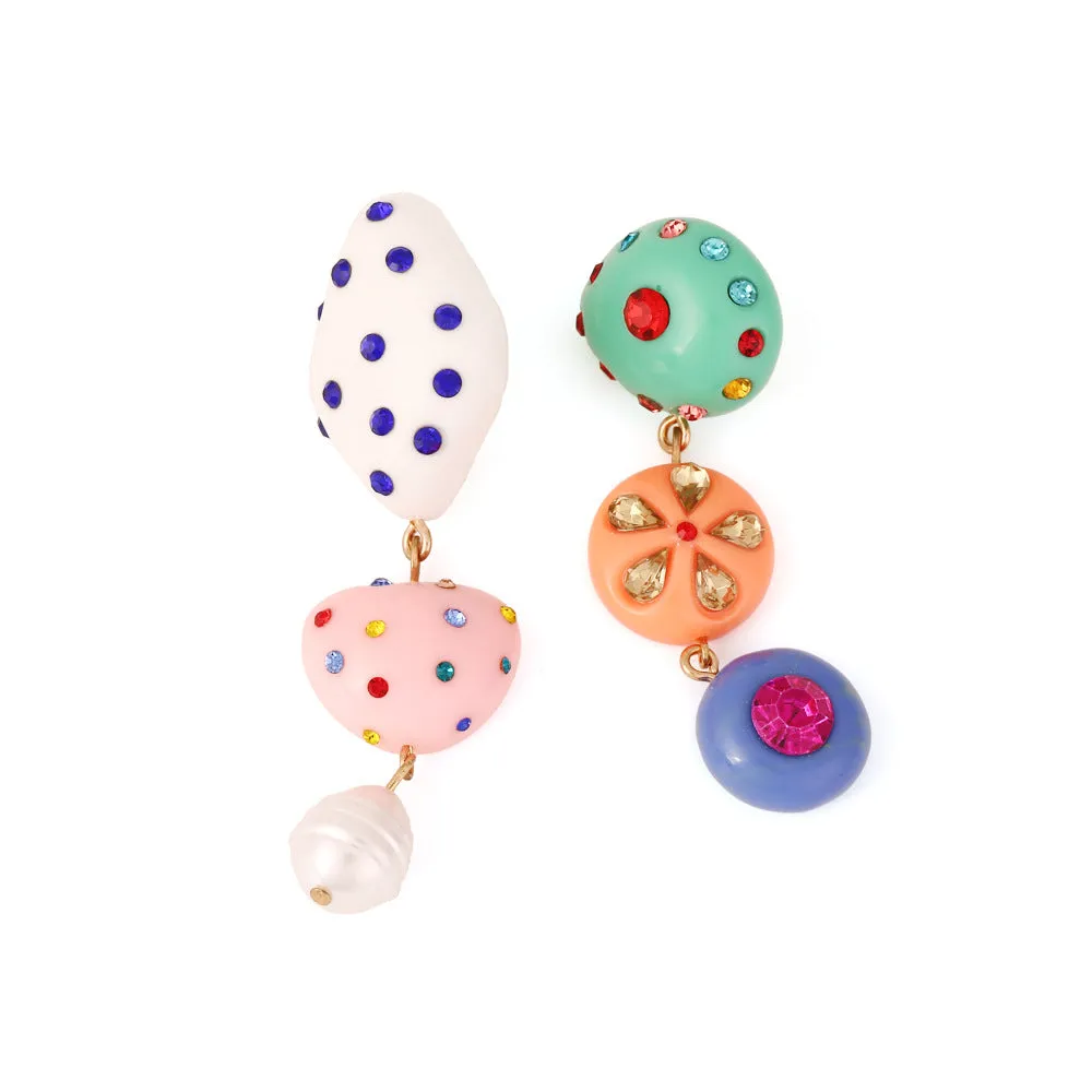 Wholesale Asymmetric Long Candy Colored Drop Shaped Resin Diamond Earrings