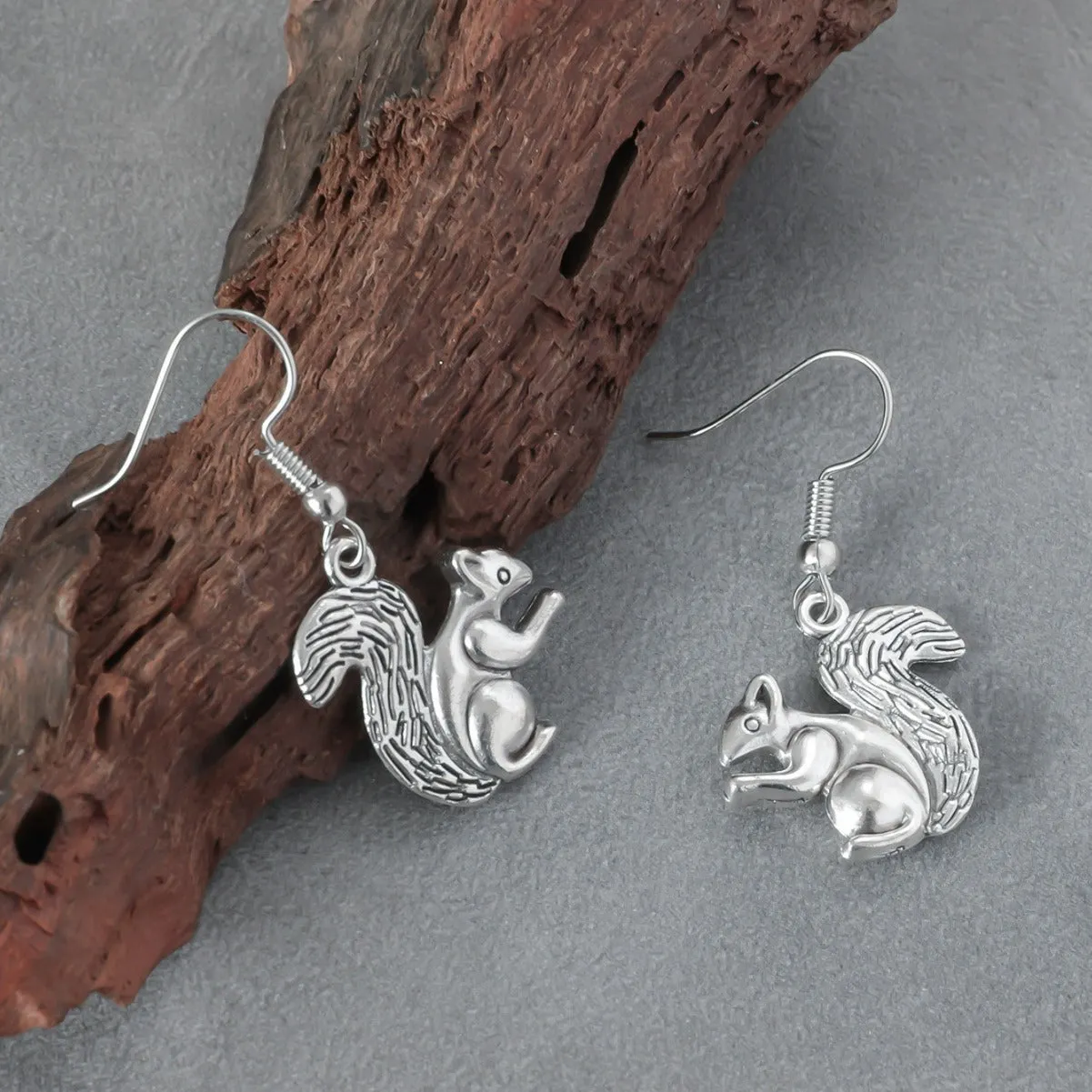 Wholesale Asymmetric Retro Silver Cute Squirrel Earrings