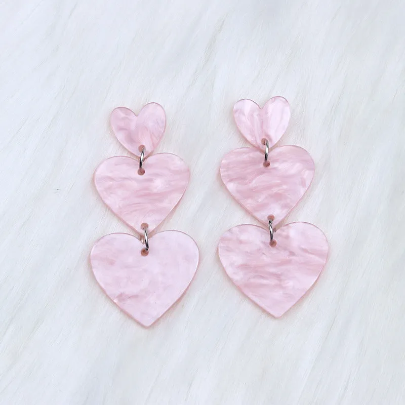 Wholesale Asymmetric Triple Love Acrylic Earrings
