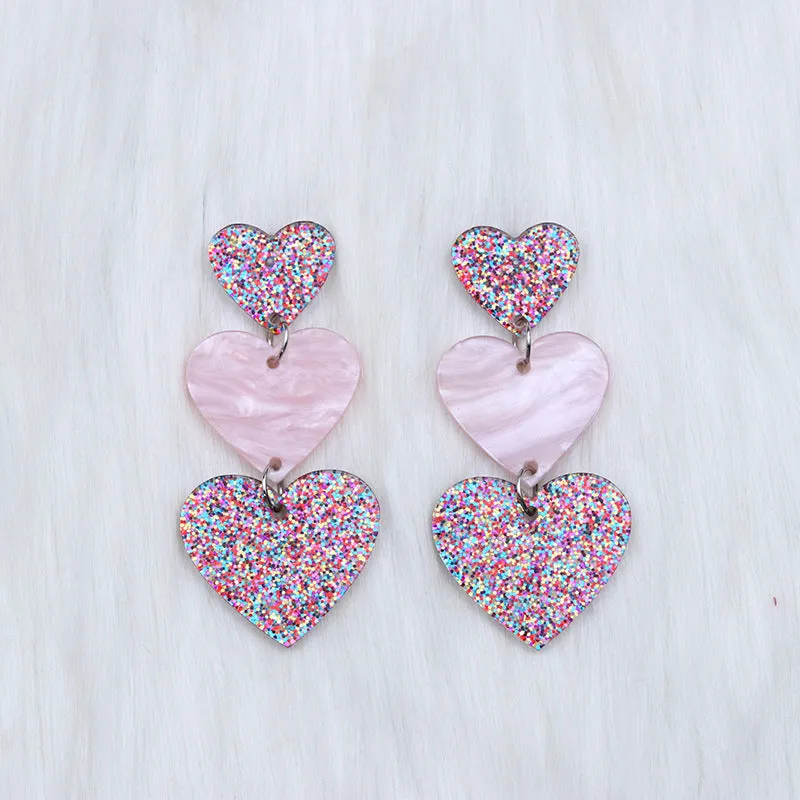 Wholesale Asymmetric Triple Love Acrylic Earrings