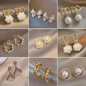 Wholesale Autumn and Winter High-end Bow Pearl Personality Fashion Temperament Pendant Earrings