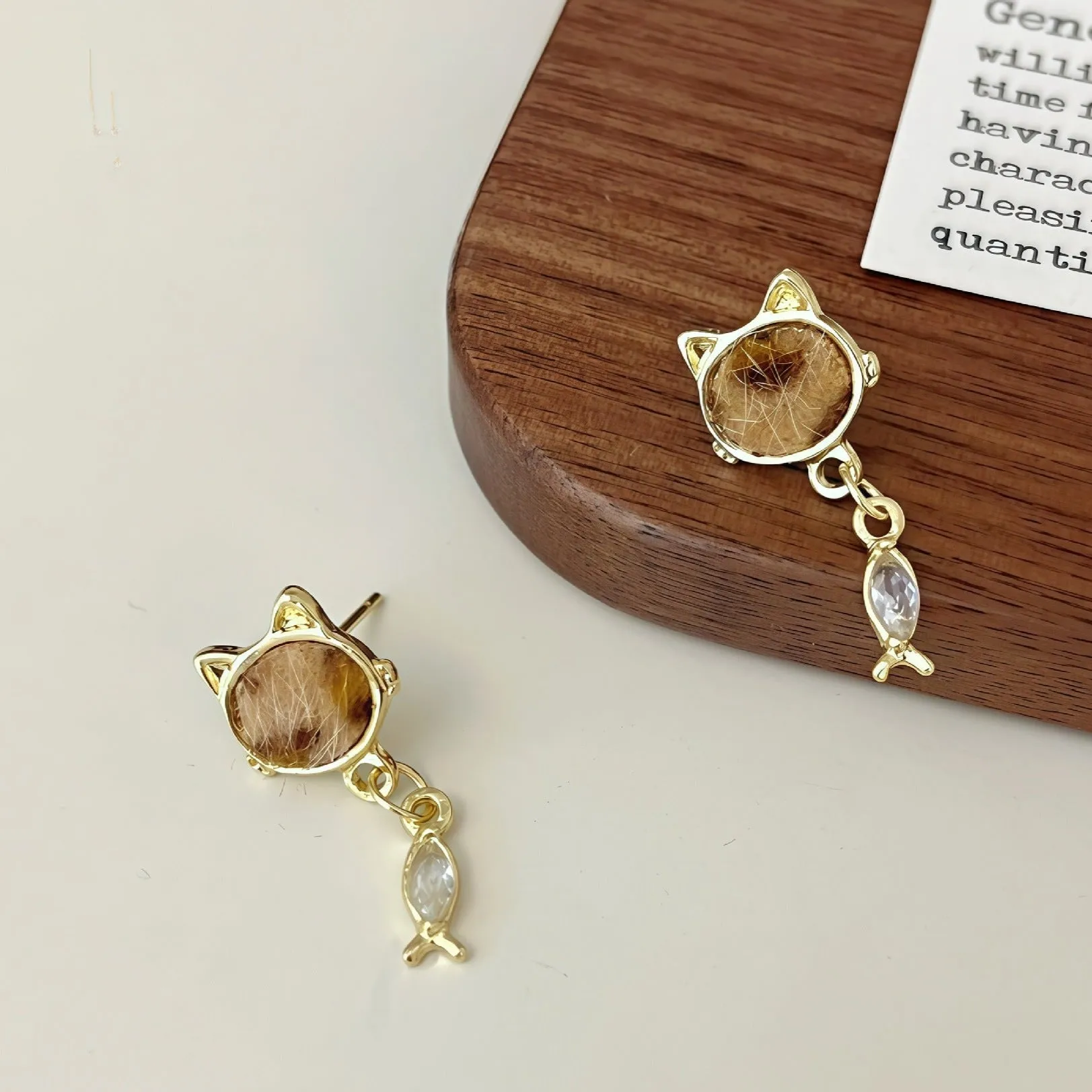 Wholesale Autumn and winter leopard print cat fish earrings for women sweet and exquisite Maillard color furry earrings