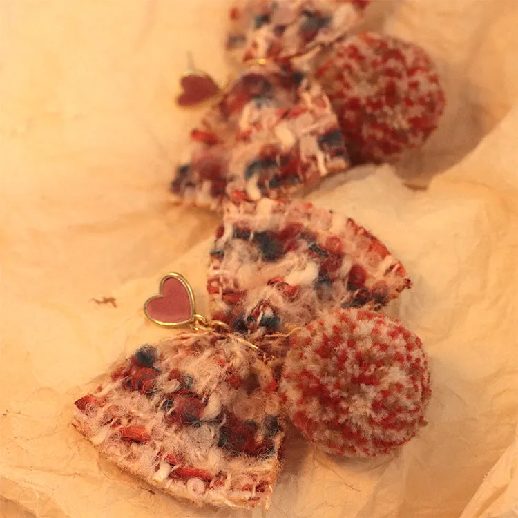 Wholesale Autumn and Winter Plush Fabric Bow Love Earrings