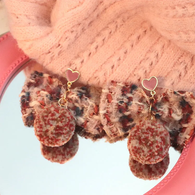 Wholesale Autumn and Winter Plush Fabric Bow Love Earrings