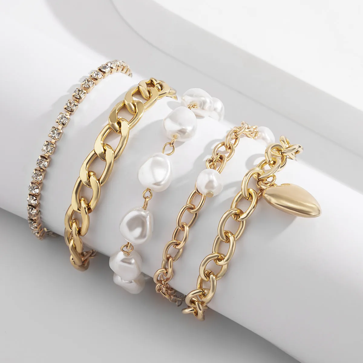 Wholesale Baroque Shaped Pearl Heart Chain Bracelet Set