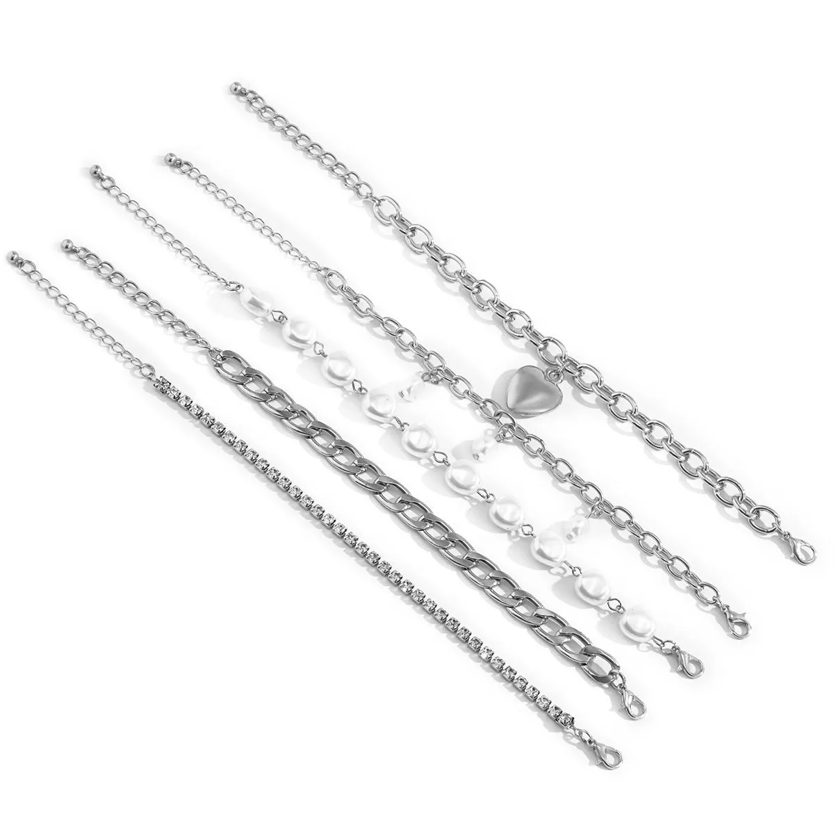Wholesale Baroque Shaped Pearl Heart Chain Bracelet Set
