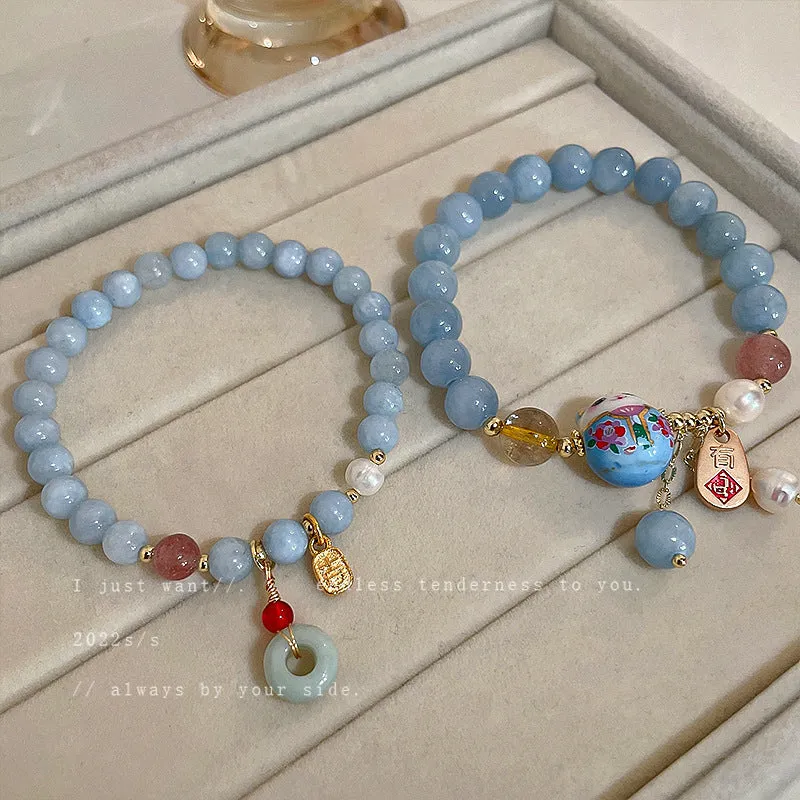 Wholesale Beaded Ceramic Lucky Cat Forwarding Pearl Crystal Bracelet