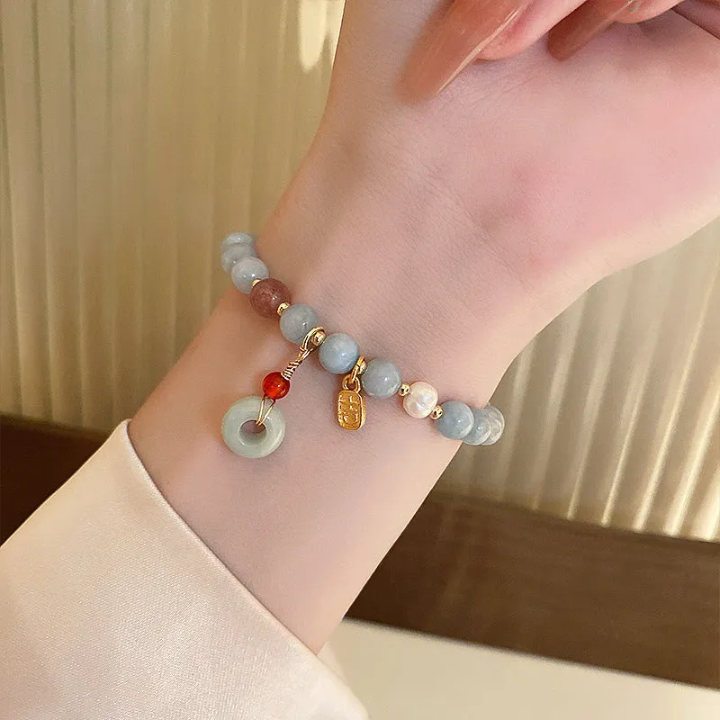 Wholesale Beaded Ceramic Lucky Cat Forwarding Pearl Crystal Bracelet