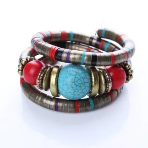 Wholesale Beaded Multilayer Snake Bone Shape Turquoise Bracelet